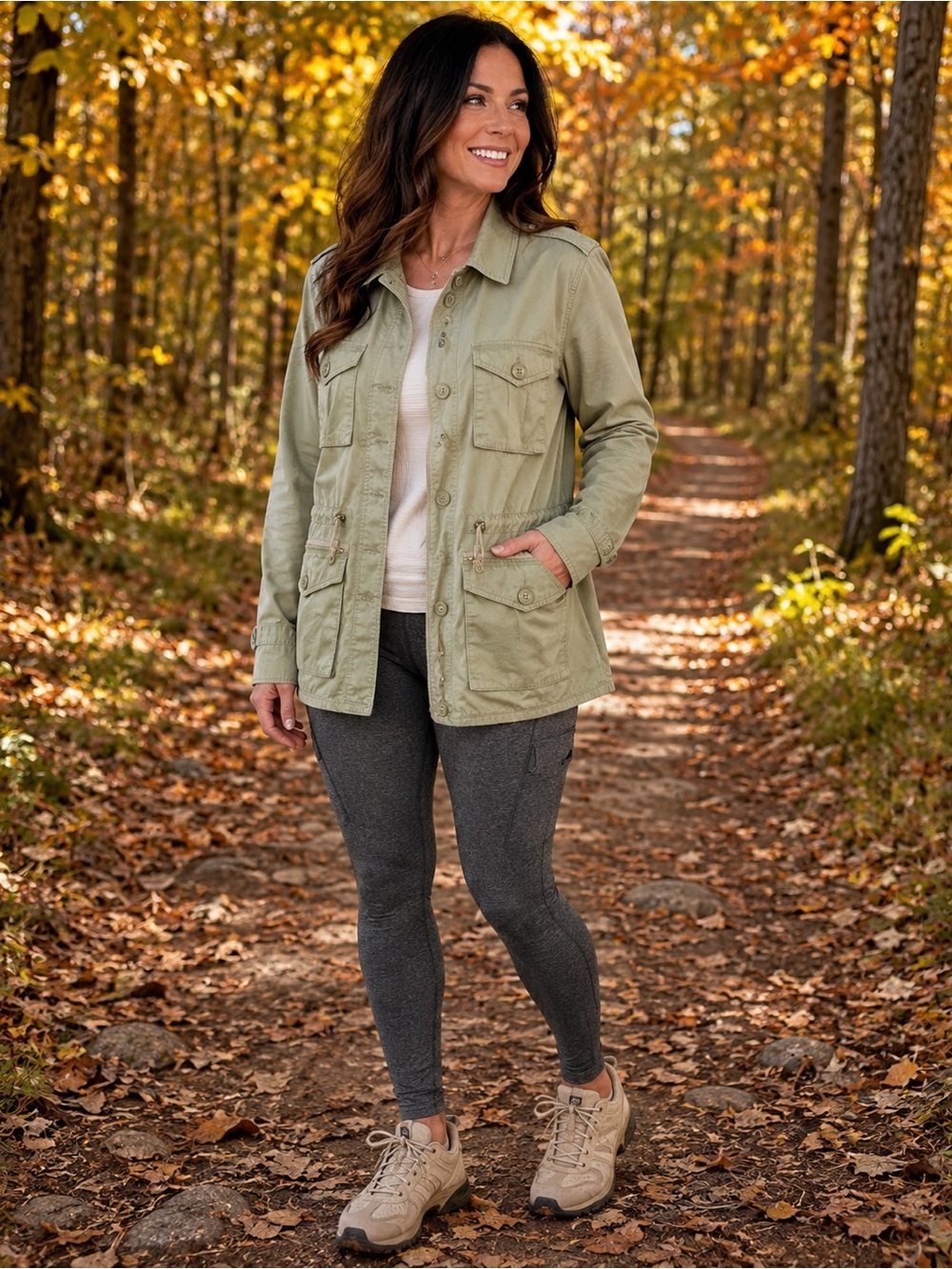 Laura Scott Olive Utility Jacket with Front Pockets